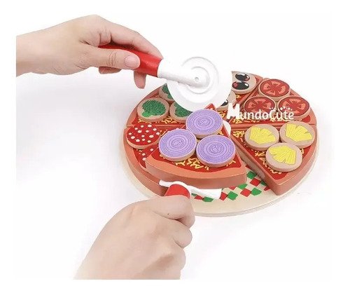 Juguete Pizza Madera Montessori Didacticos Niños Juego Roles Rojo