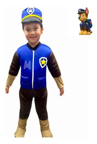 Disfraz De Chase De Paw Patrol Para Niños - Enterizo Completo Y Gorra | Ideal Para Fiestas Y Halloween |
