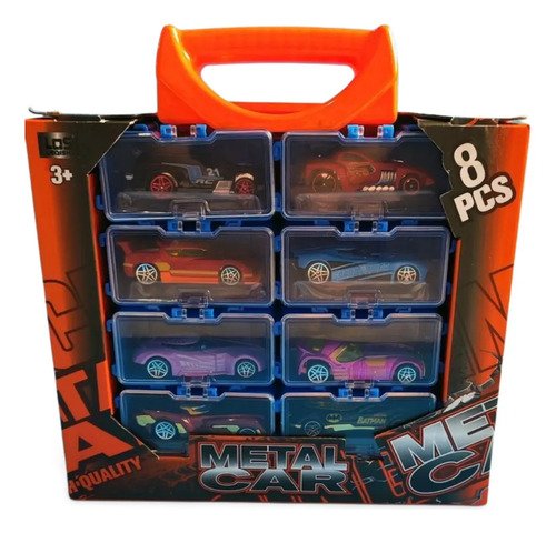Kit Carros Portable Organizador Autos Metálicos Juguete Niño Azul Claro
