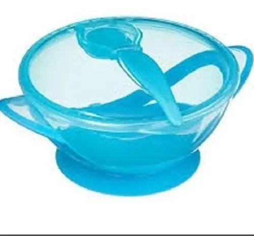 Porta Comida Bebé Azul  Plato Tapa Cuchara Nuby Bol Azul Liso