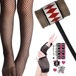 D_694729-MCO93571654390_102025-O.jpg Kit Harley Quinn Martillo + Guantes + Medias + Tatuajes Plateado Única