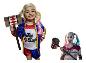 Combo Disfraz Harley Quinn + Peluca + Bate Disfraces Premium