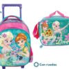 Kit Morral Maleta Ruedas Y Lonchera Mediano Frozen Original Rosa