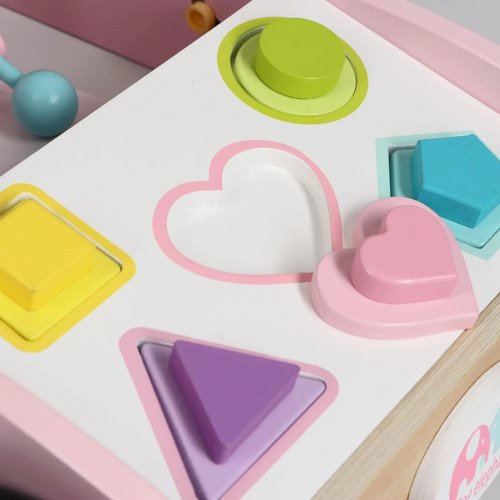Carro De Empujar De Madera Con Mini Laberinto, Encajables Rosa