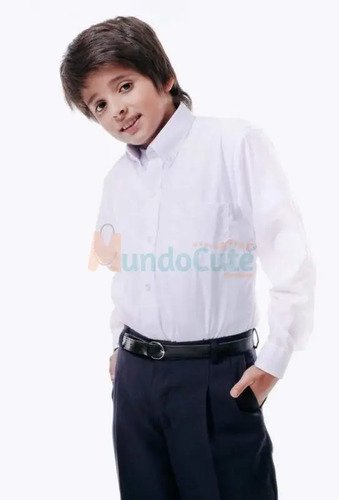 Camisa Colegial Cuello Corbata Manga Larga Niños Premium