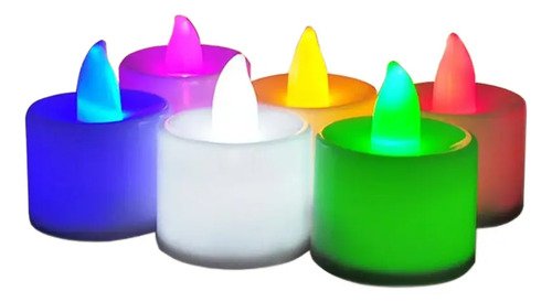 Set De 12 Velas Led De Diferentes Colores - Con Baterias Crema
