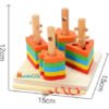 Juego Torres Madera Insertar Figuras Geométricas Montessori Multicolor