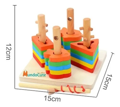 Juego Torres Madera Insertar Figuras Geométricas Montessori Multicolor