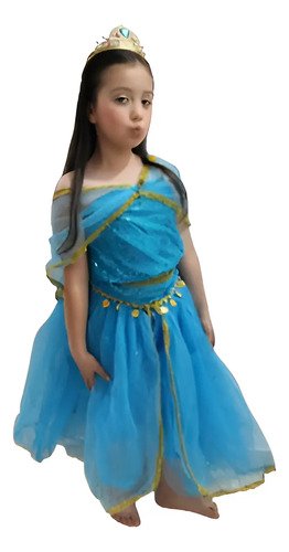 Disfraz Jazmín Aladdín Disfraces Niña Princesa Árabe - Vestido Con Detalles Dorados Y Azules Turquesa 10