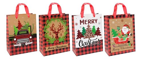 Docena De Bolsas De Regalo Navideñas Blancas Con Relieve X12 Verde