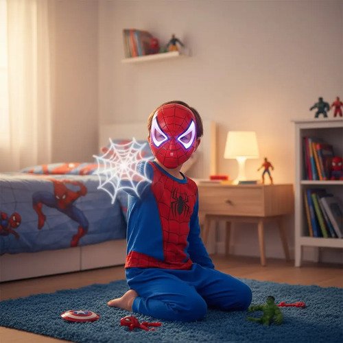 Máscara Spiderman Para Niños Con Luz -hombre Araña Halloween Rojo Spiderman