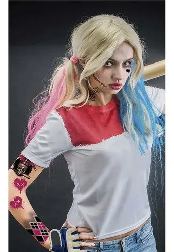 Kit Harley Quinn Martillo + Guantes + Medias + Tatuajes Plateado Única