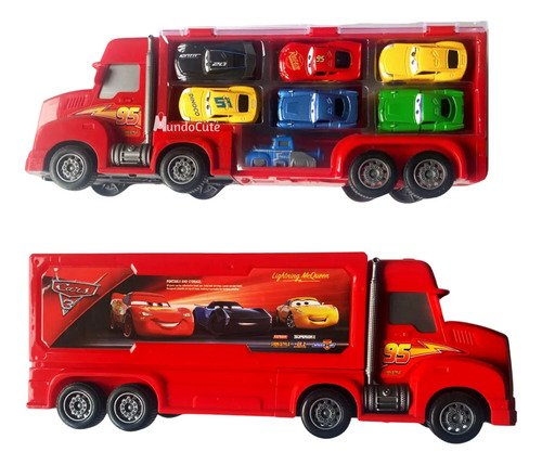 D_709406-MCO81125097452_122024-O.jpg Grua Camión Cars Rayo Mcqueen + 6 Autos Juguete Metálicos Autos Rojo