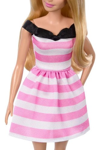 Muñeca Barbie Original Vestido Blanco Rosa 65 Aniversario