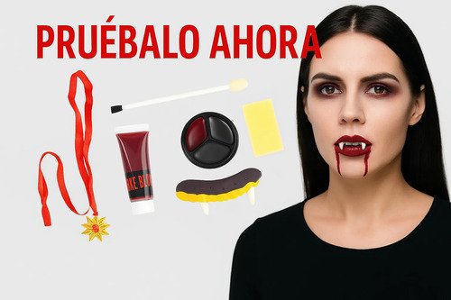 D_709971-MCO92116168638_092025-O.jpg Maquillaje Vampiro Disfraz Pintucarita Sangre Colmillos
