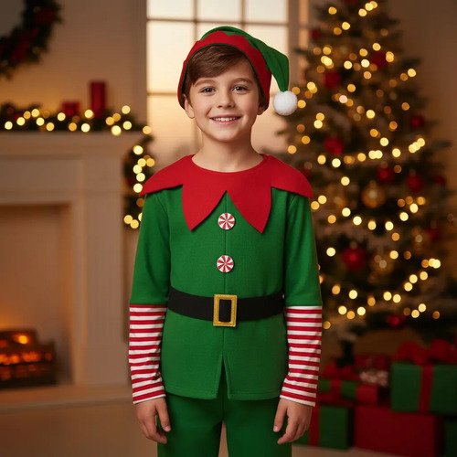 D_710079-MCO97024694010_112025-O.jpg Disfraz De Elfo Duende Navideño Para Niño Disfraces Duende Navidad - ¡llena De Magia La Navidad!