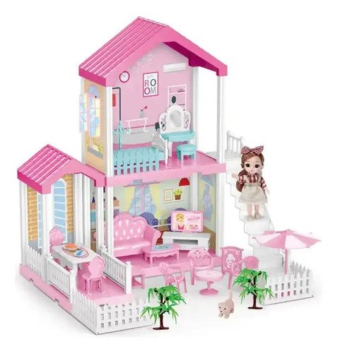 D_711576-MCO80947079023_112024-O.jpg Set Casa De Muñecas Para Arma153 Piezas +2 Hermosas Muñecas Rosa
