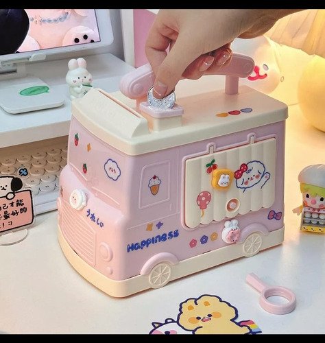 D_712101-MCO76701716634_062024-O.jpg Alcancia Infantil Kawaii + Stikers Y Pines Lisa Crema