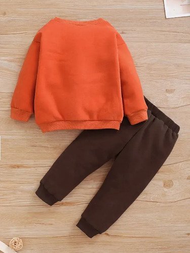 D_713294-MCO89175825661_082025-O.jpg Sudadera Con Orejitas De Zorro + Pantalón Bordado Naranja Talla 2 A 3 Años