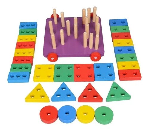 Carro Arrastre Figuras Geométricas Juguete Madera Juego
