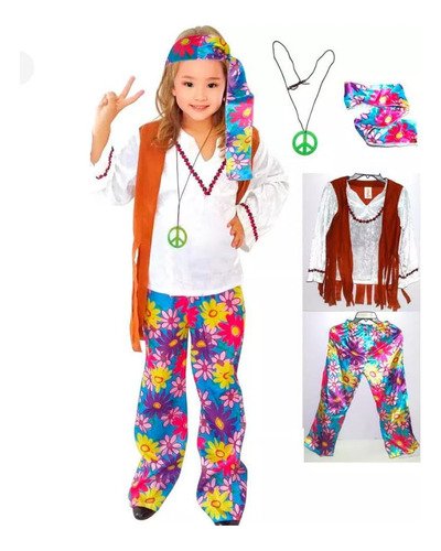 Disfraz De Hippie Niña - Estilo Retro Y Divertido Para Fiestas Temáticas