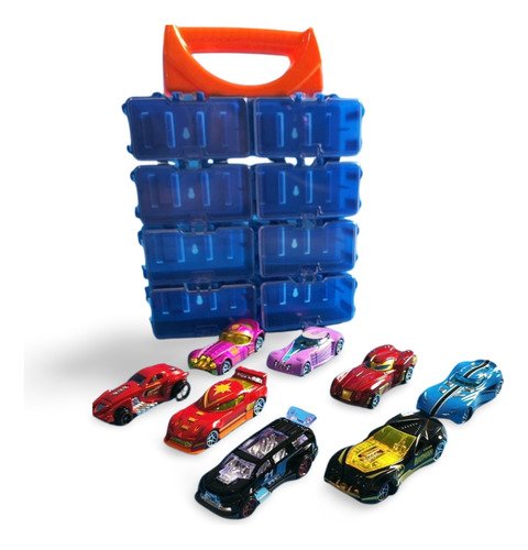 Kit Carros Portable Organizador Autos Metálicos Juguete Niño Azul Claro