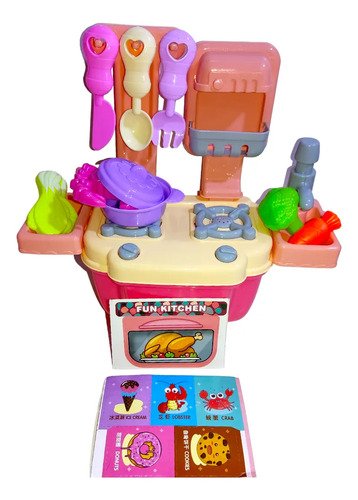 D_722270-MCO80940717595_112024-O.jpg Set De Cocina En Maleta X26 Piezas - Mini Juguetes Alimentos Rosa