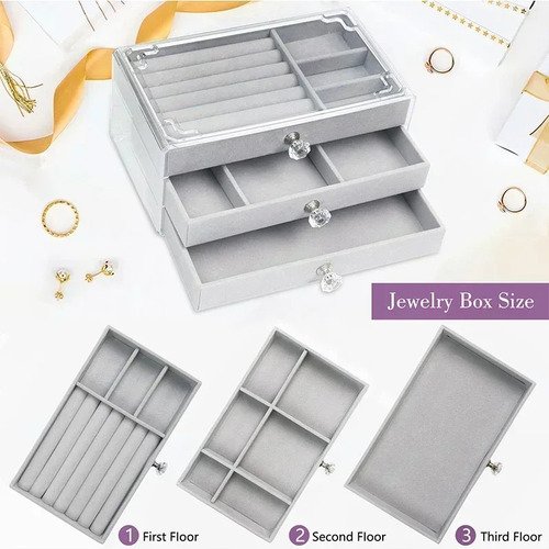 D_723236-MCO83051798148_032025-O.jpg Joyero De 3 Niveles Tapa Transparente Organizador Accesorios Blanco