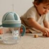 D_724832-MCO89936328298_082025-O.jpg Vaso Pitillo Botilito Antiderrame 250 Ml Para Niños Bebes Azul Claro Leoncito