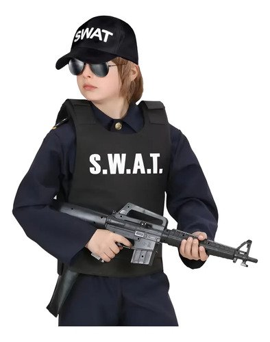D_724995-MCO94237187444_102025-O.jpg Disfraz Swat Fbi Chaleco Policia Con Accesorios Negro Unica