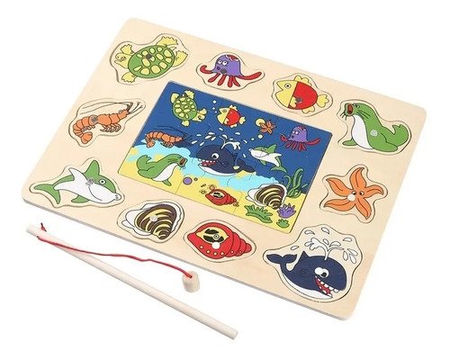 Juego Pesca Madera Juguetes Niños Montessori Didáctico  Peces