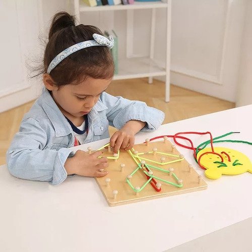Geoplano Tabla De Enhebrar Madera Aprendizaje Montessori Agua