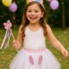 D_734623-MCO88925909926_082025-O.jpg Set Conejita Brillante Con Falda Blanca Y Orejitas Rosadas Blanco 4 A 8 Años