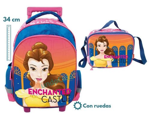 Morral Maleta Con Ruedas Y Lonchera Niñas Princesas Disney Rosa