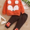 D_738273-MCO89175498393_082025-O.jpg Sudadera Con Orejitas De Zorro + Pantalón Bordado Naranja Talla 2 A 3 Años