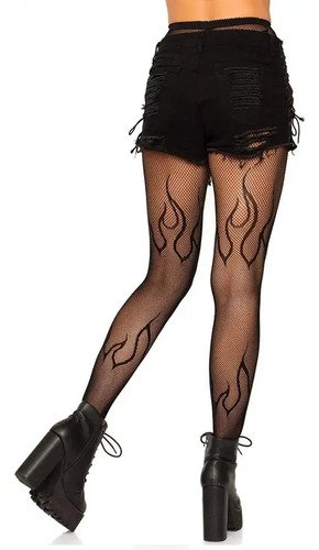2 Pantimedias Medias Largas Calavera Malla Mujer Negro Única