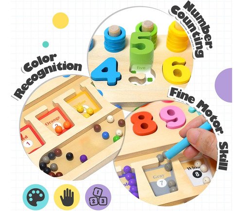 Tablero Didáctico Multifuncional Aprendizaje3 En 1 En Madera