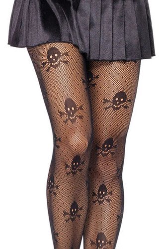 2 Pantimedias Medias Largas Calavera Malla Mujer Negro Única