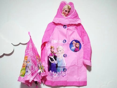 Kit Lluvia Niños Capa Impermeable Paraguas Sombrilla Niñas  Blanco