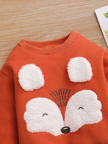D_742249-MCO89175488519_082025-O.jpg Sudadera Con Orejitas De Zorro + Pantalón Bordado Naranja Talla 2 A 3 Años