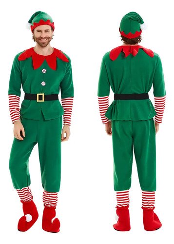Disfraz De Elfo Duende Navideño Para Adulto Hombre - ¡ideal Para Celebrar La Magia De La Navidad! Verde Única 180cm