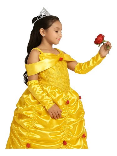 Disfraz Princesa Bella Niña Vestido Elegante Amarillo Halloween