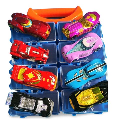 Kit Carros Portable Organizador Autos Metálicos Juguete Niño Azul Claro