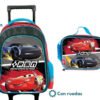 Morral Maleta Ruedas + Lonchera Cars Temporada Escolar  Rojo