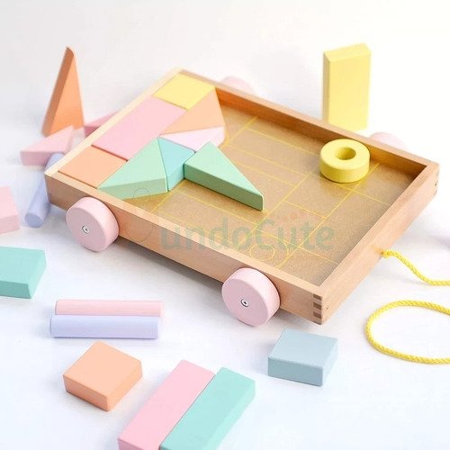 D_752864-MCO45541303389_042021-O.jpg Set De Bloques Madera Carrito Arrastre Juguetes Didácticos