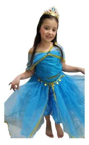Disfraz Jazmín Aladdín Disfraces Niña Princesa Árabe - Vestido Con Detalles Dorados Y Azules Turquesa 10