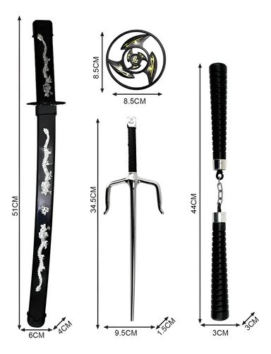 Kit Katana Ninja Espada Deadpool + Chachos Disfraz Espada Flexible Accesorio Ninja Halloween Plateado Única