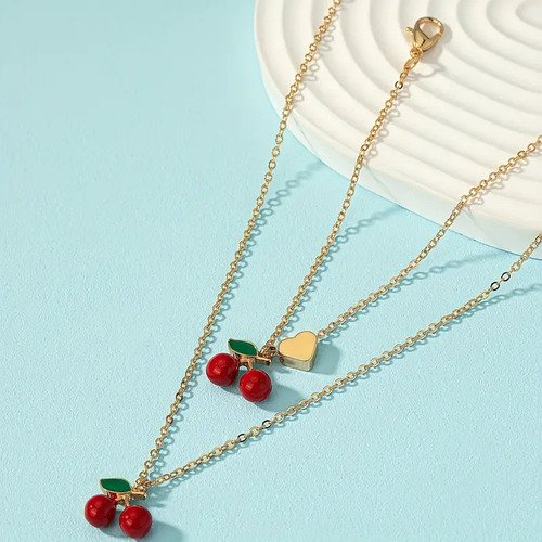 Set Manilla Y Collar Cereza De Joyería Regalo Perfecto Rojo