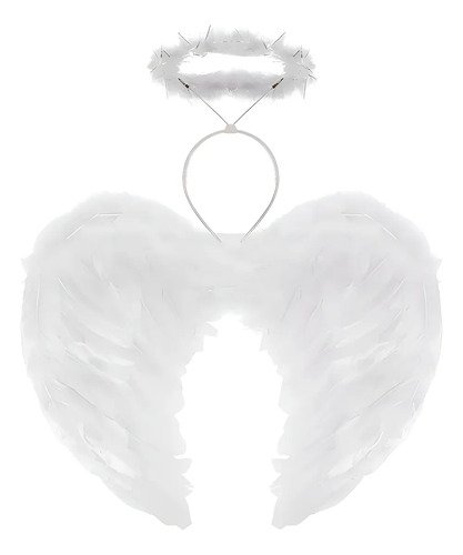 Alas Ángel Negro Y Blanco + Aureola Lindo Disfraz Ángel Niños Niñas