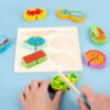 Kit 2 Tablas De Madera Alimentos Montessori Cocina Juguetes